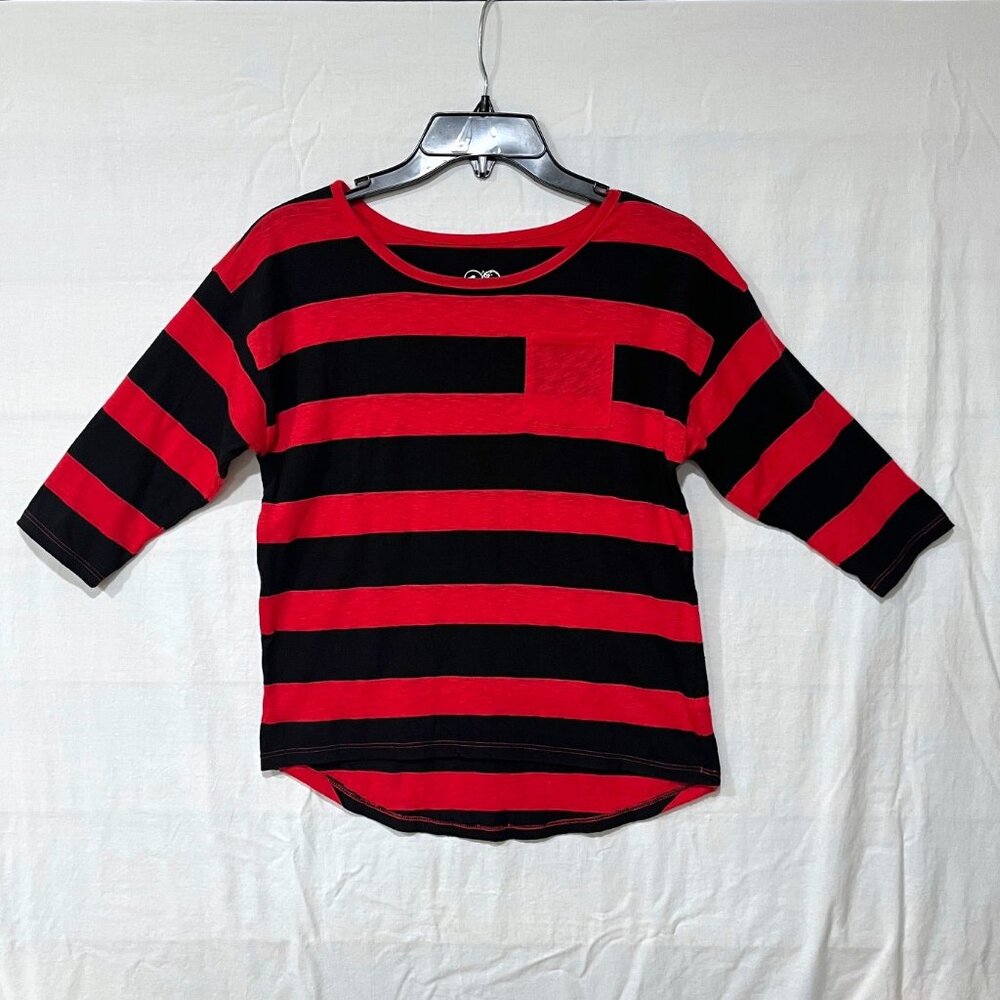 Justice Shirt – Red and Black Stripes – Three Quarter Sleeves – Size 10